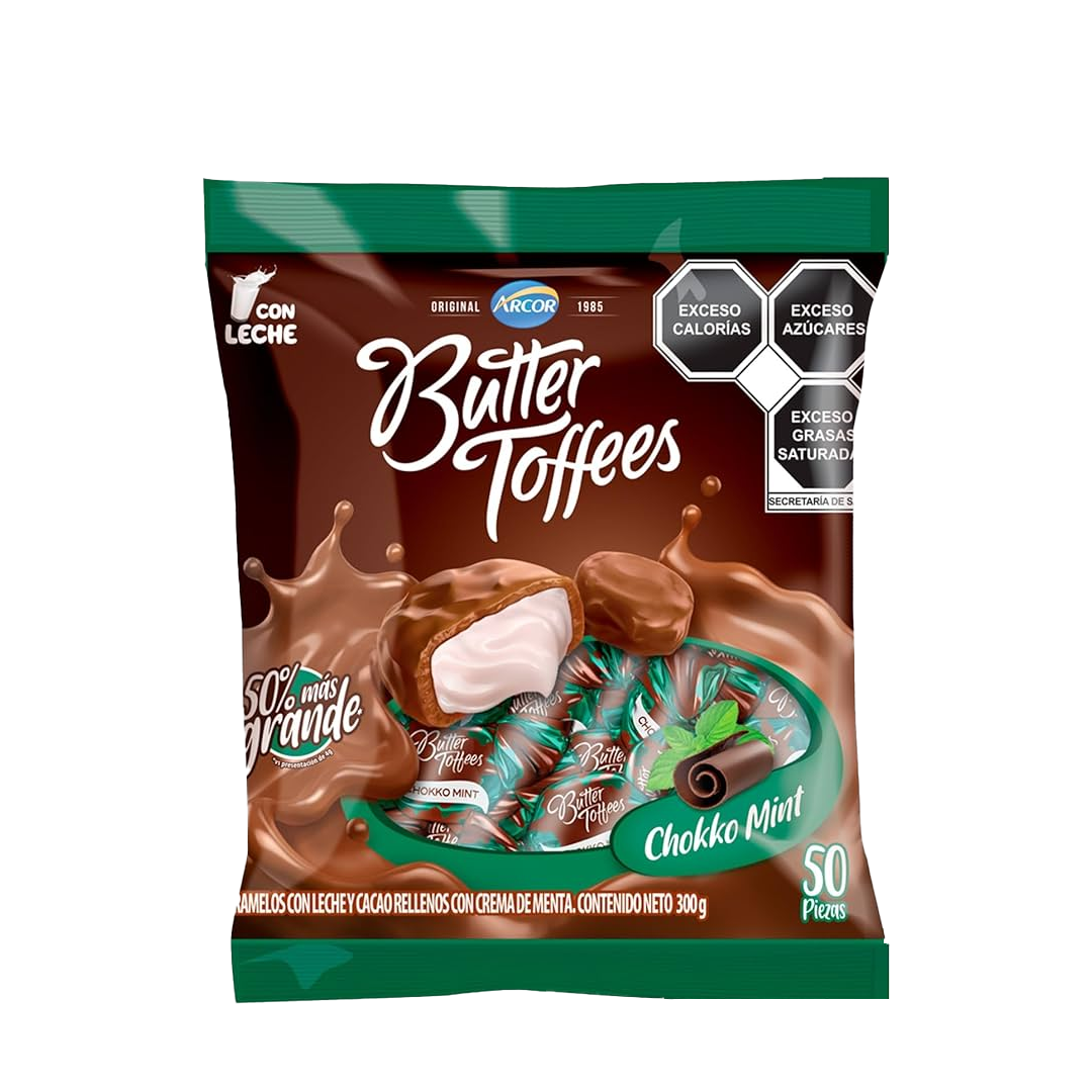 ARCOR BUTTER TOFFEES CHOCO MENTA 1/300Grs (Caja: 16Pza)